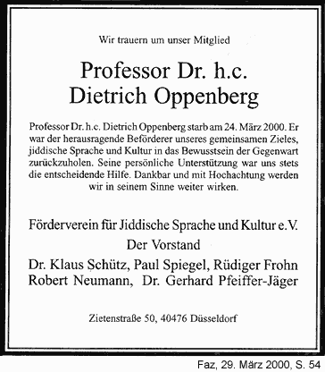Traueranzeige: Prof. Dr. h.c. Dietrich Oppenberg